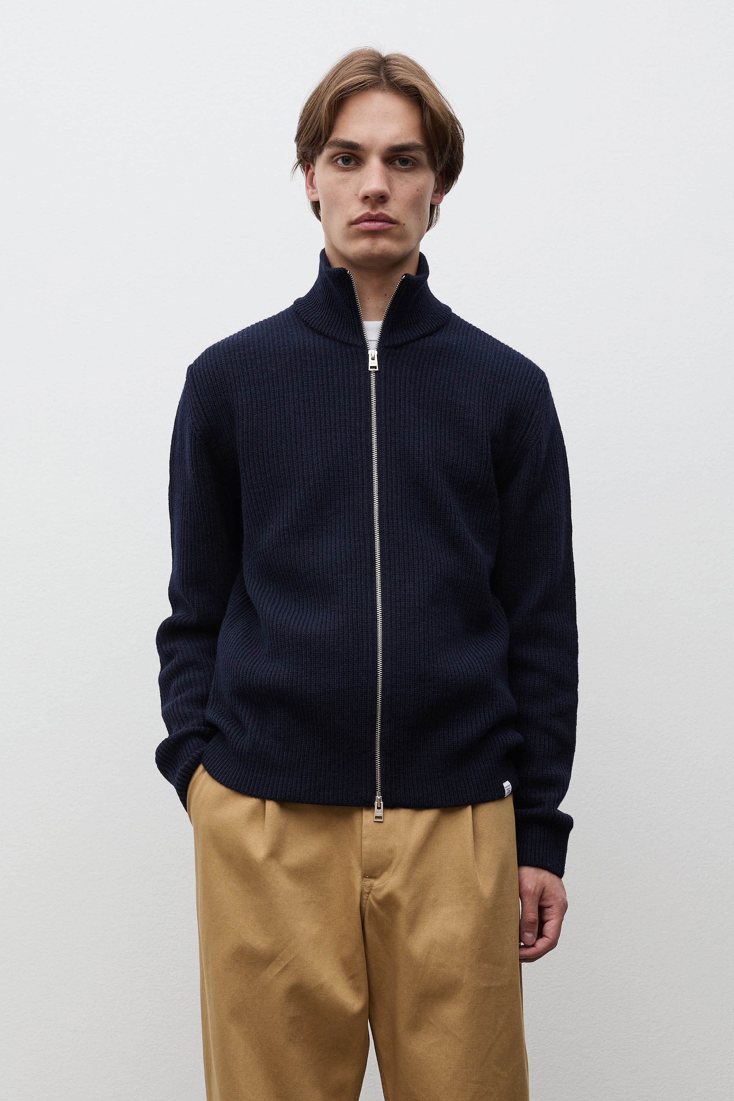 Hagen Wool Cotton Rib Full Zip Jacket