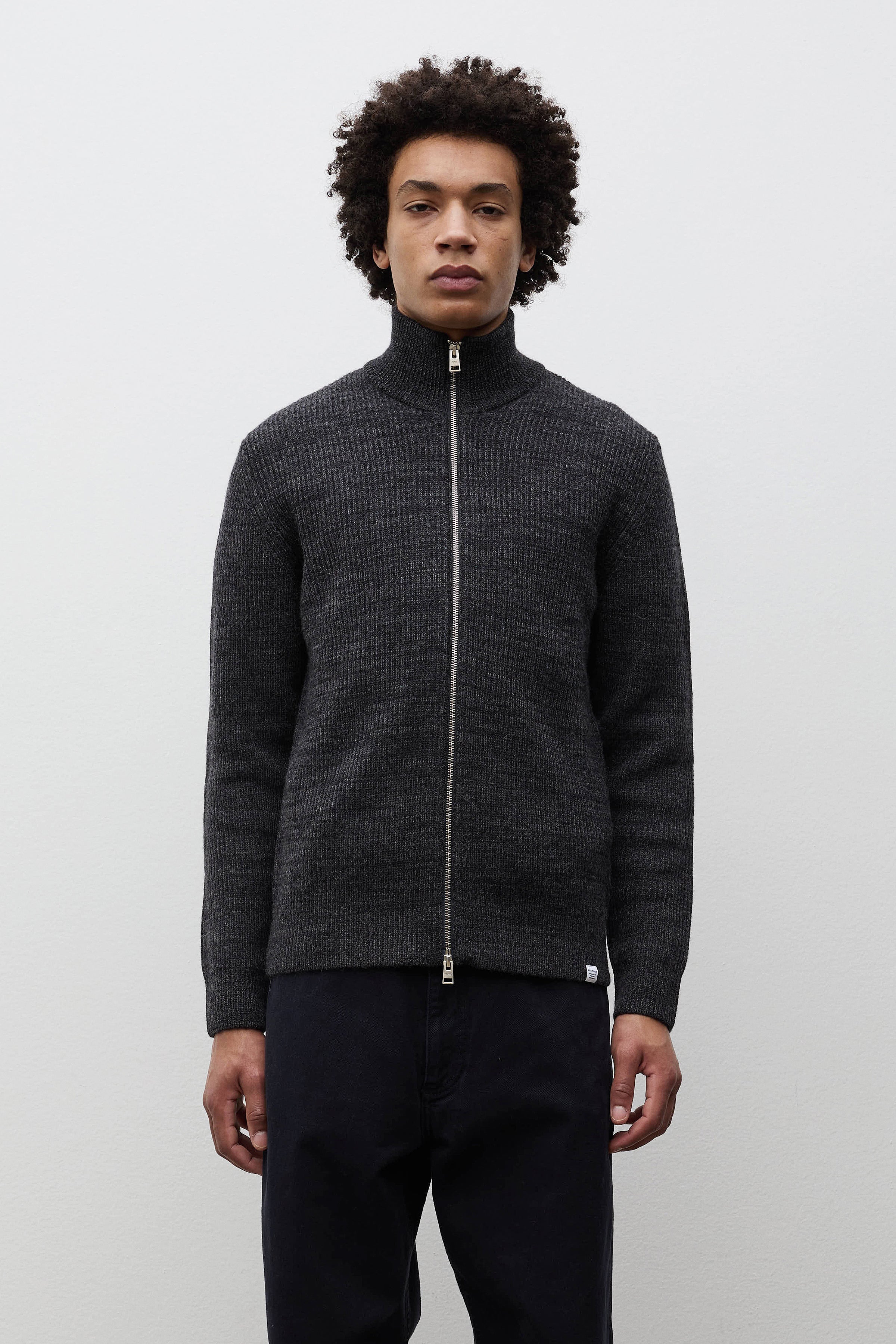 Hagen Wool Cotton Rib Full Zip Jacket