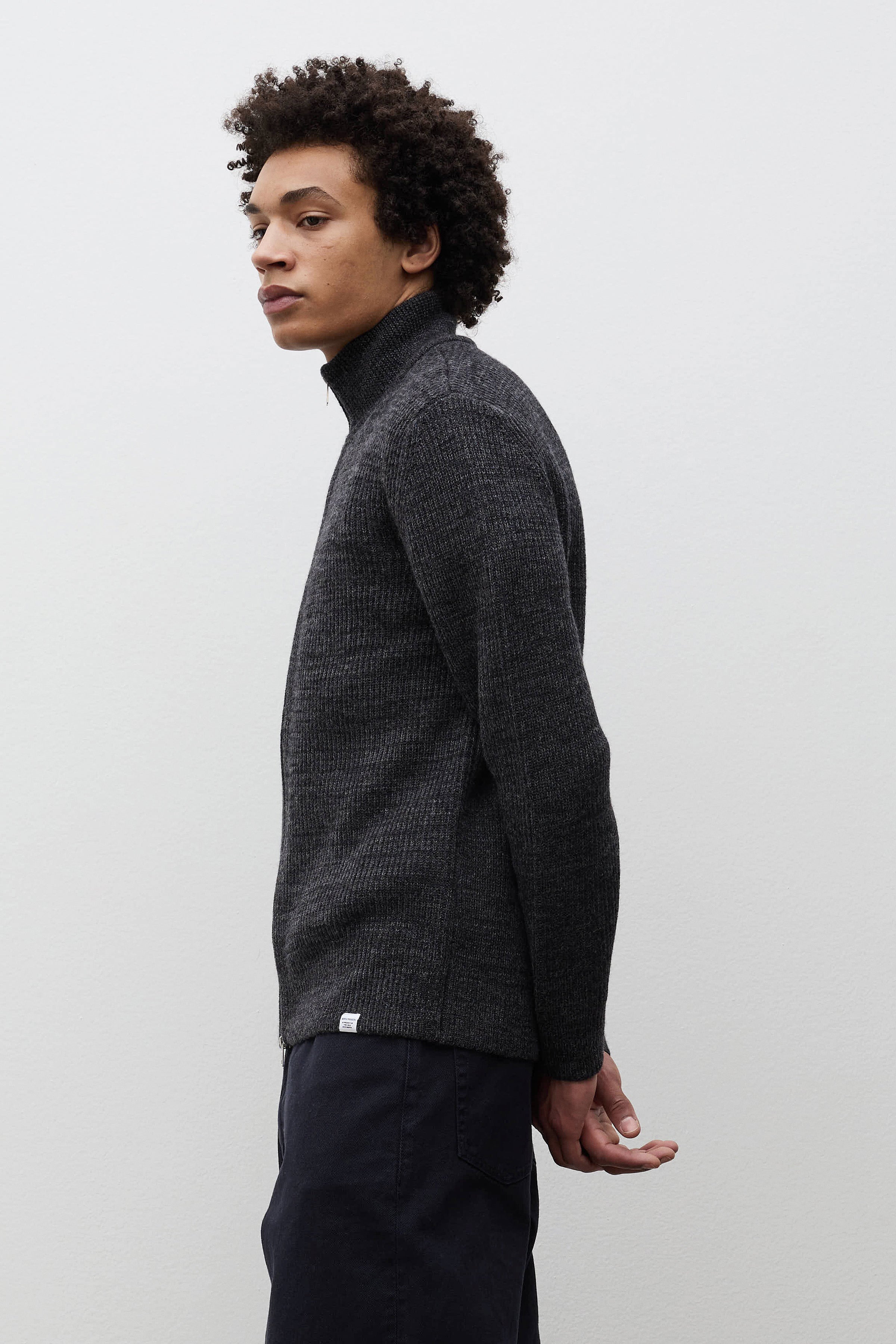 Hagen Wool Cotton Rib Full Zip Jacket