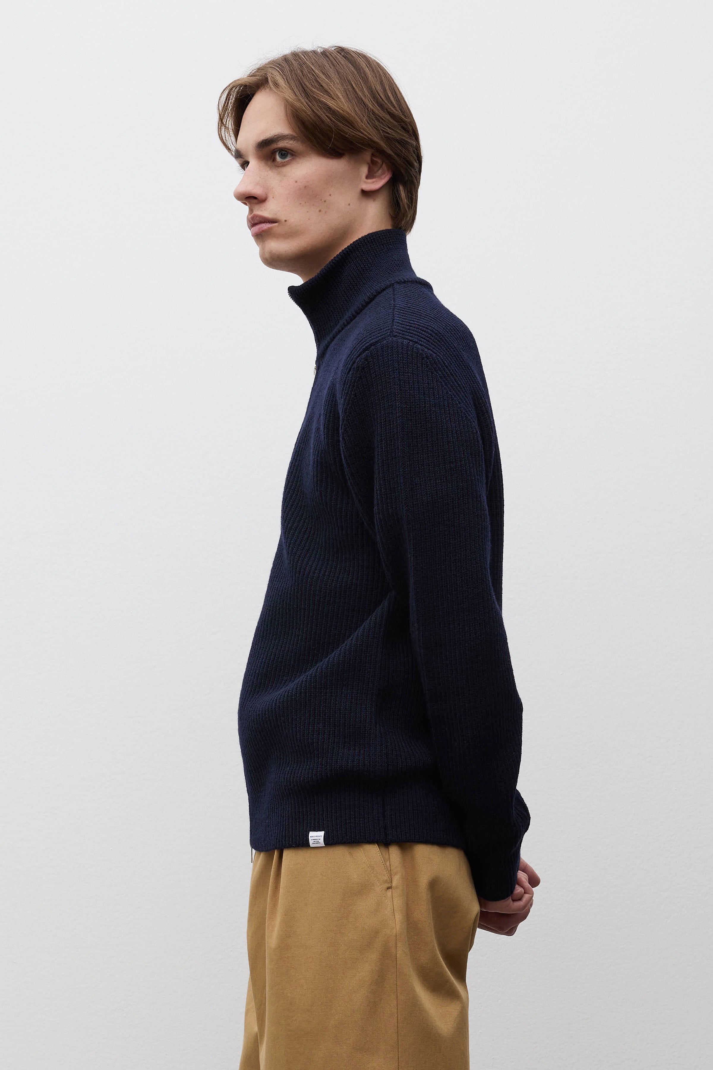 Hagen Wool Cotton Rib Full Zip Jacket