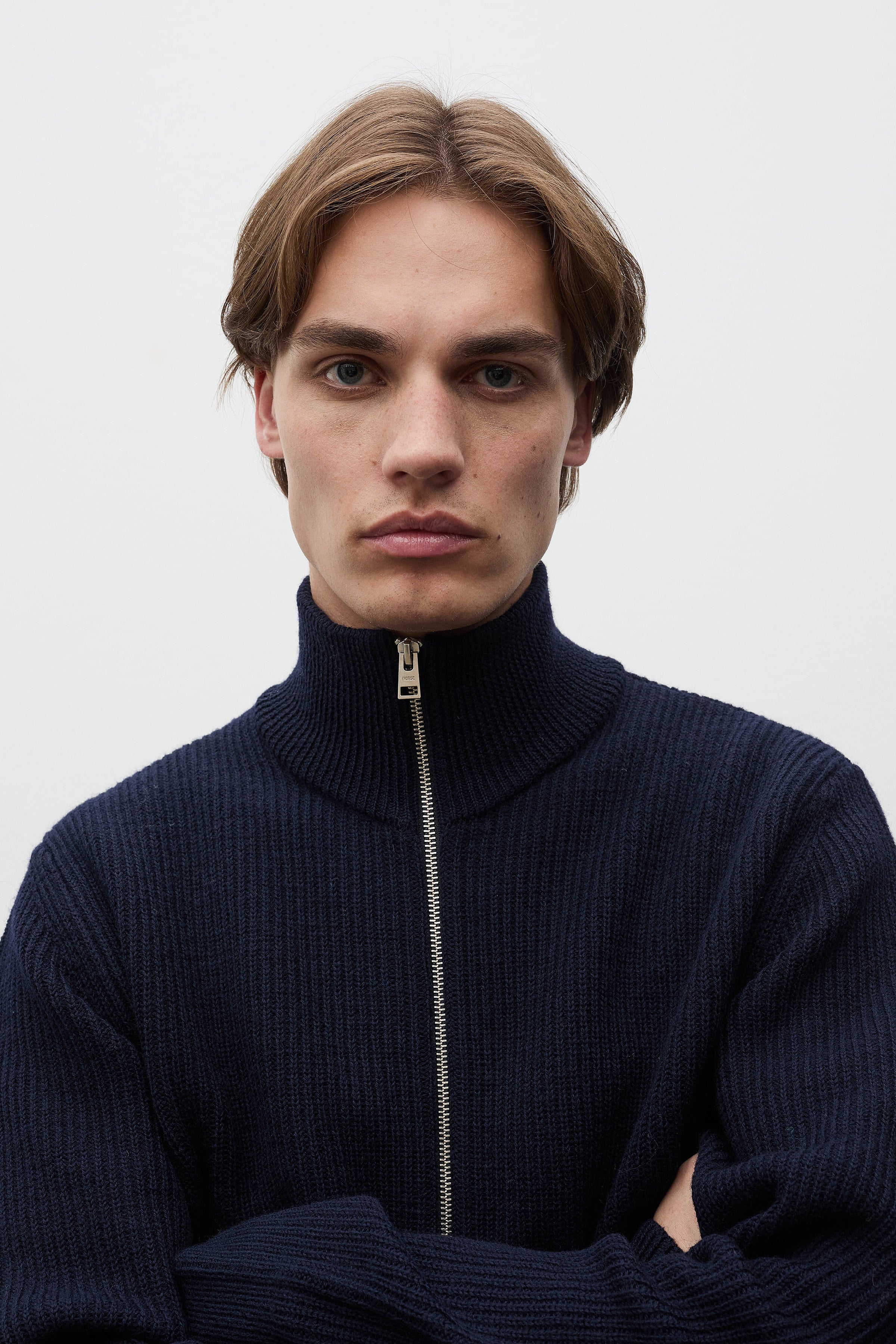 Hagen Wool Cotton Rib Full Zip Jacket